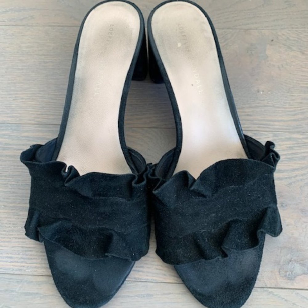 Loeffler Randall Vera Ruffled Black Suede Heel 7.5